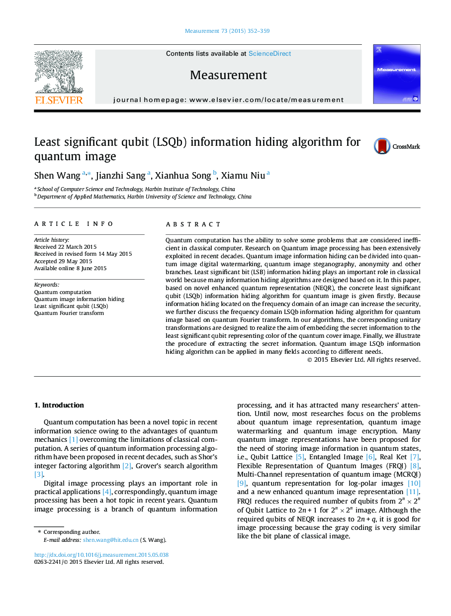 Least significant qubit (LSQb) information hiding algorithm for quantum image