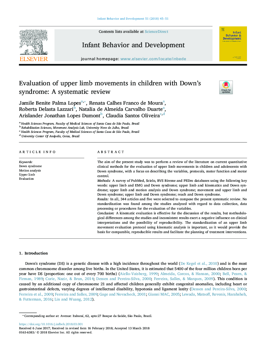 ارزیابی حرکات اندام فوقانی در کودکان مبتلا به سندروم داون: یک بررسی سیستماتیک