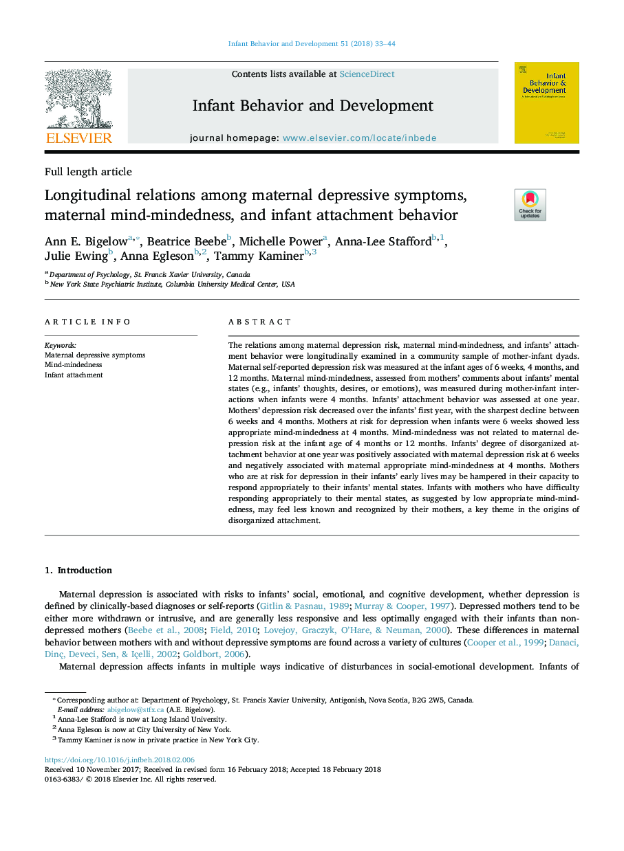 Longitudinal relations among maternal depressive symptoms, maternal mind-mindedness, and infant attachment behavior