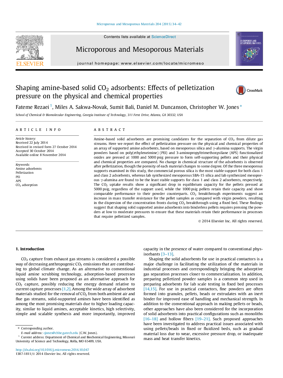 Shaping amine-based solid CO2 adsorbents: Effects of pelletization pressure on the physical and chemical properties