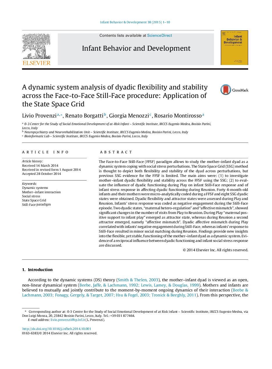 A dynamic system analysis of dyadic flexibility and stability across the Face-to-Face Still-Face procedure: Application of the State Space Grid