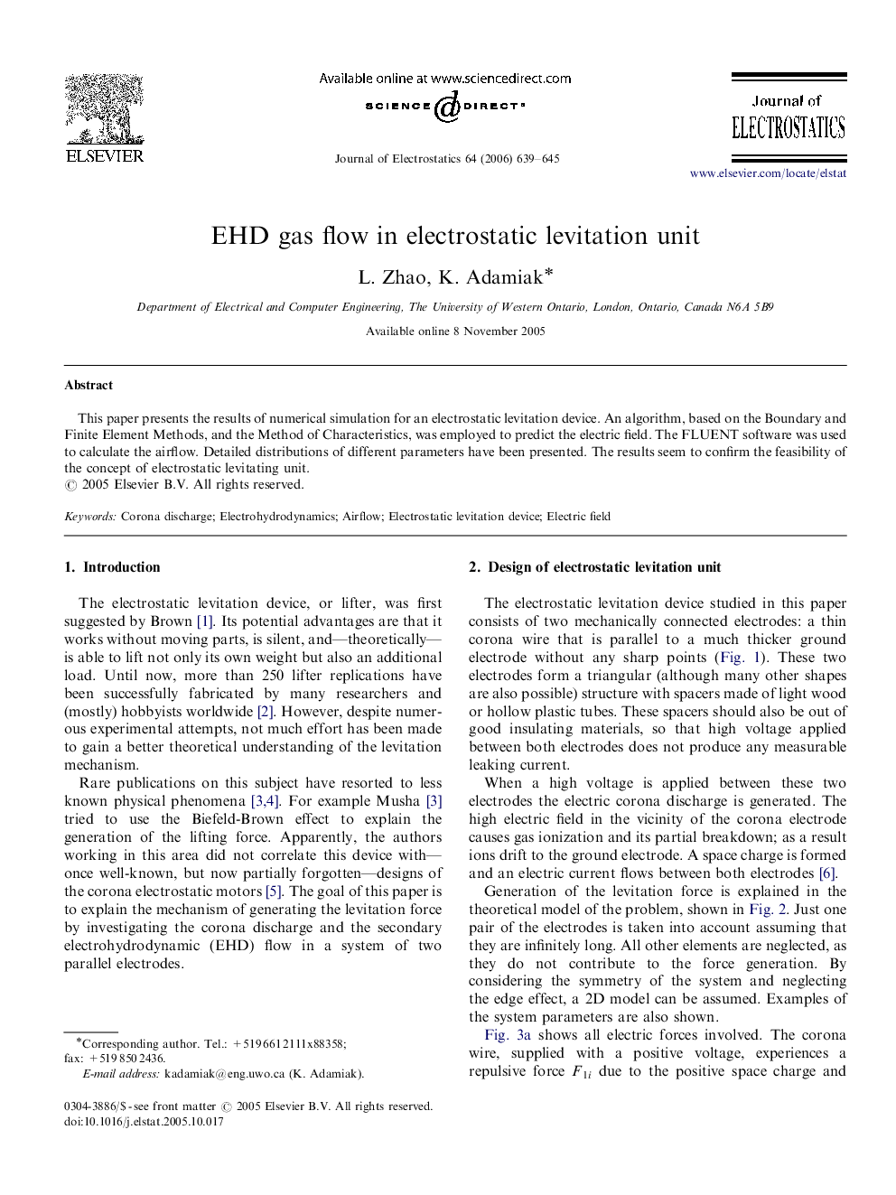 EHD gas flow in electrostatic levitation unit