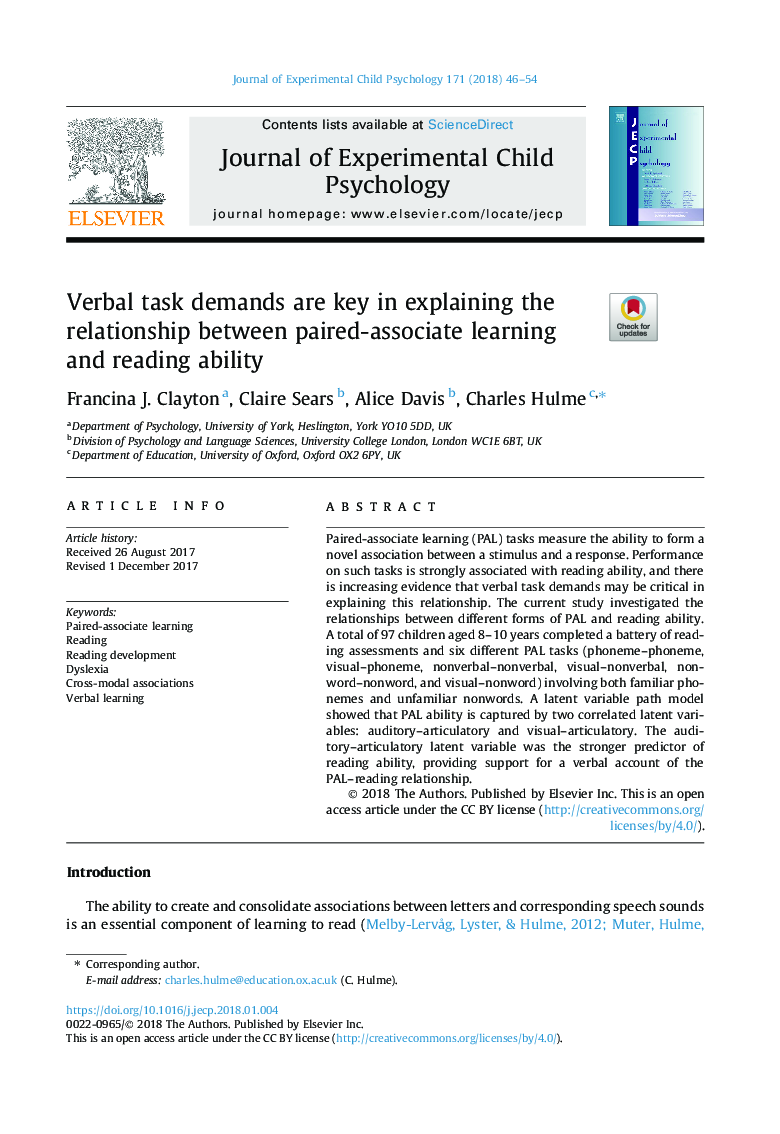 Verbal task demands are key in explaining the relationship between paired-associate learning and reading ability