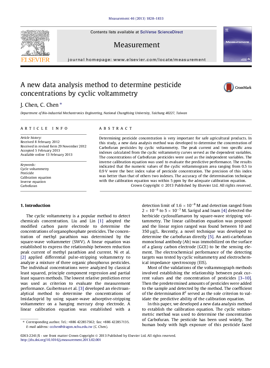 A new data analysis method to determine pesticide concentrations by cyclic voltammetry