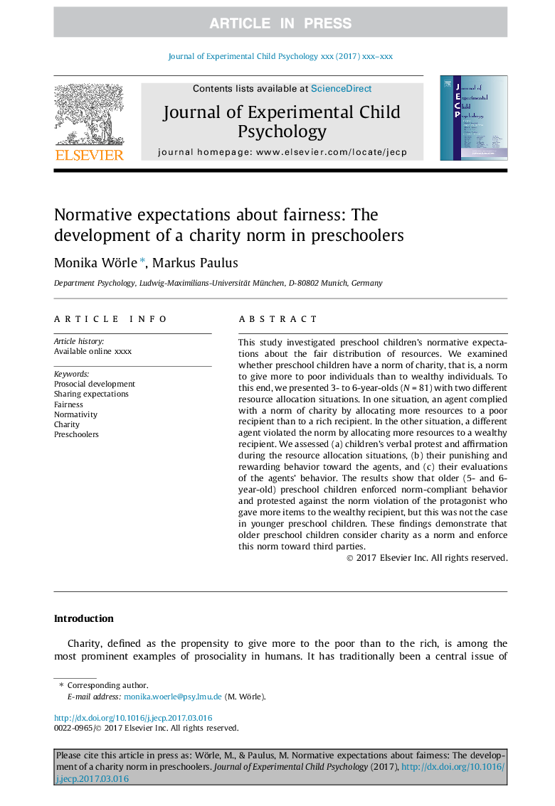 Normative expectations about fairness: The development of a charity norm in preschoolers