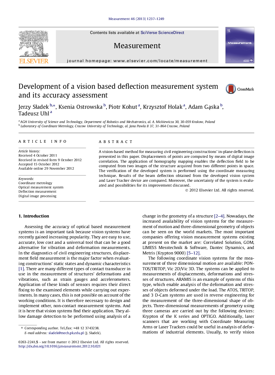 Development of a vision based deflection measurement system and its accuracy assessment