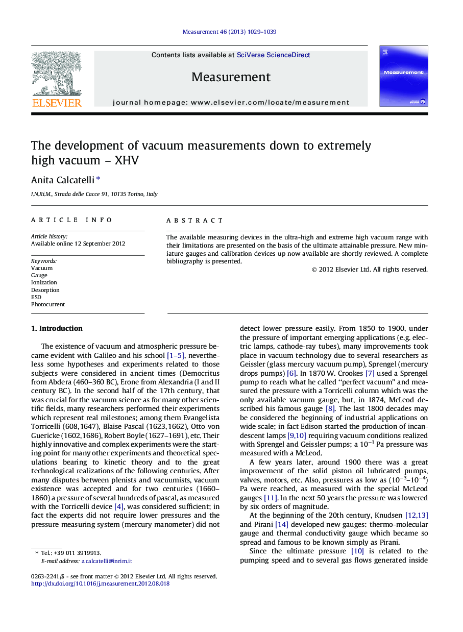 The development of vacuum measurements down to extremely high vacuum – XHV