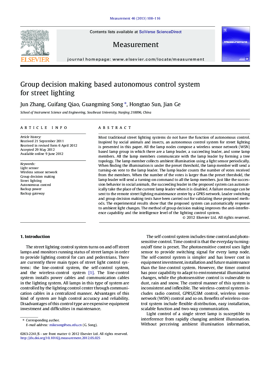 Group decision making based autonomous control system for street lighting
