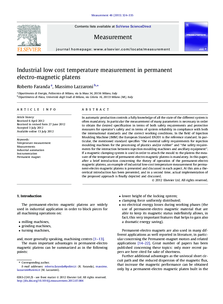 Industrial low cost temperature measurement in permanent electro-magnetic platens