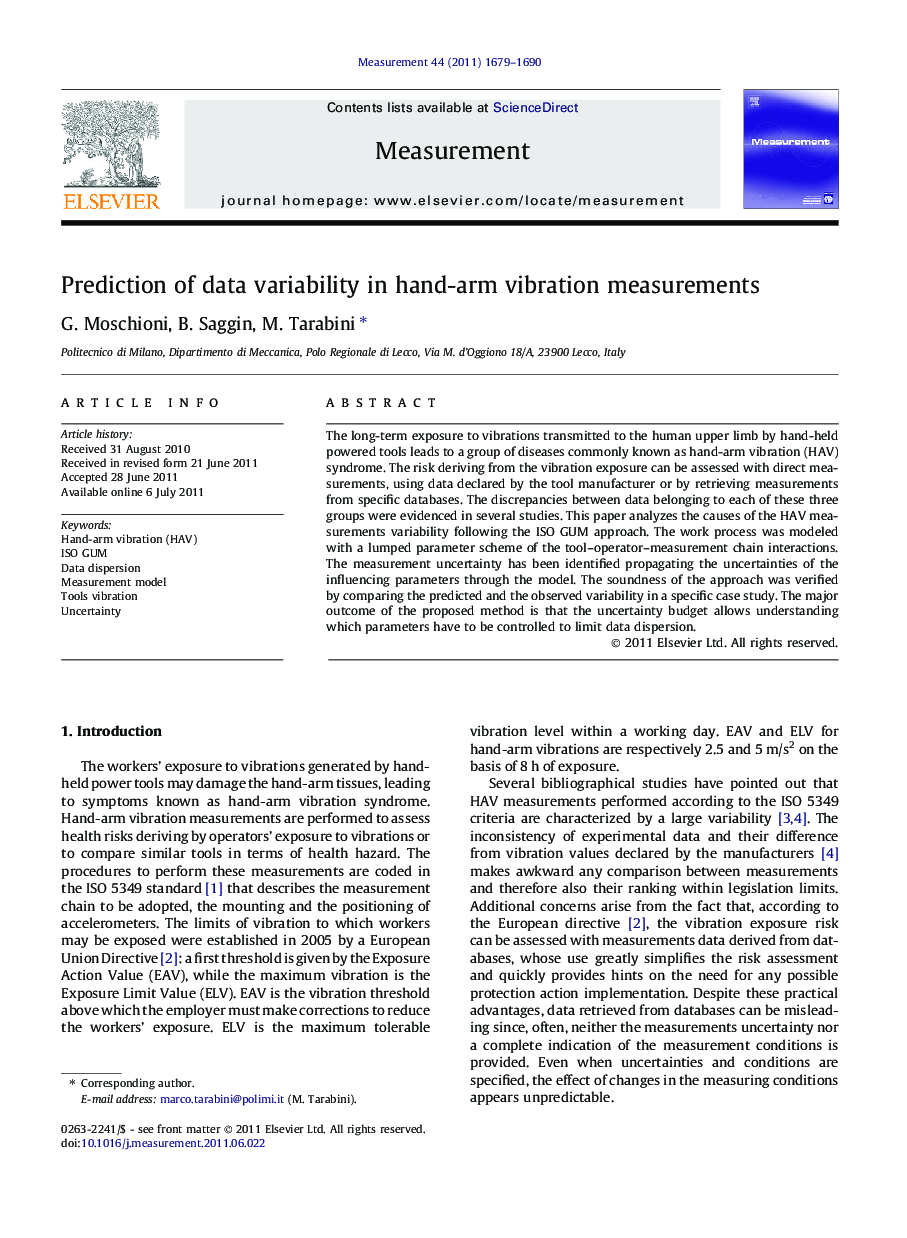 Prediction of data variability in hand-arm vibration measurements