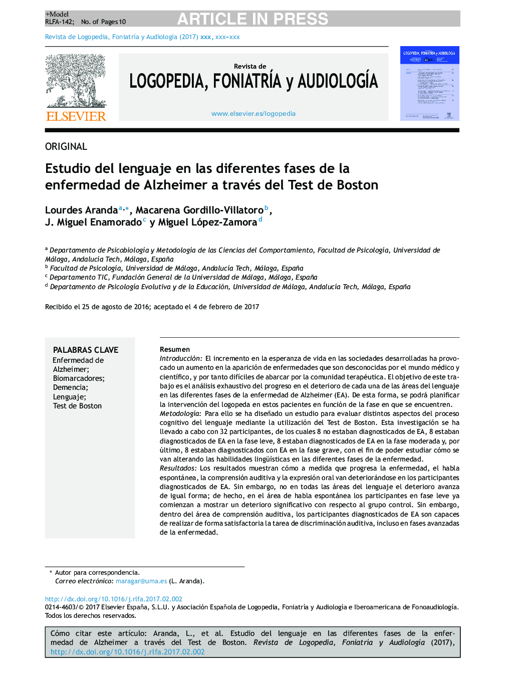 Estudio del lenguaje en las diferentes fases de la enfermedad de Alzheimer a través del Test de Boston