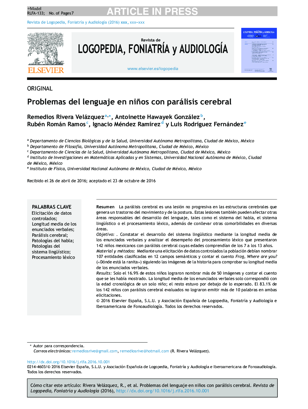 Problemas del lenguaje en niños con parálisis cerebral