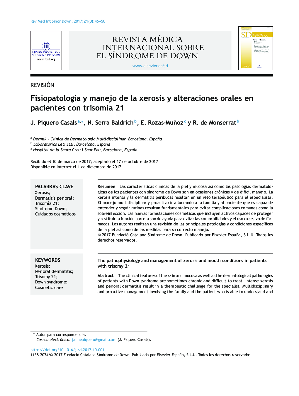 FisiopatologÃ­a y manejo de la xerosis y alteraciones orales en pacientes con trisomÃ­a 21