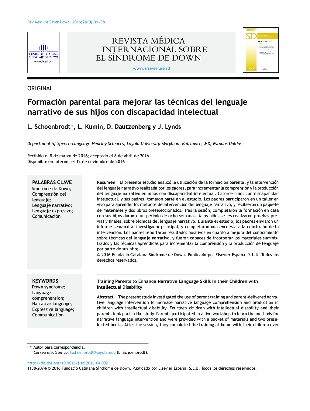 Formación parental para mejorar las técnicas del lenguaje narrativo de sus hijos con discapacidad intelectual