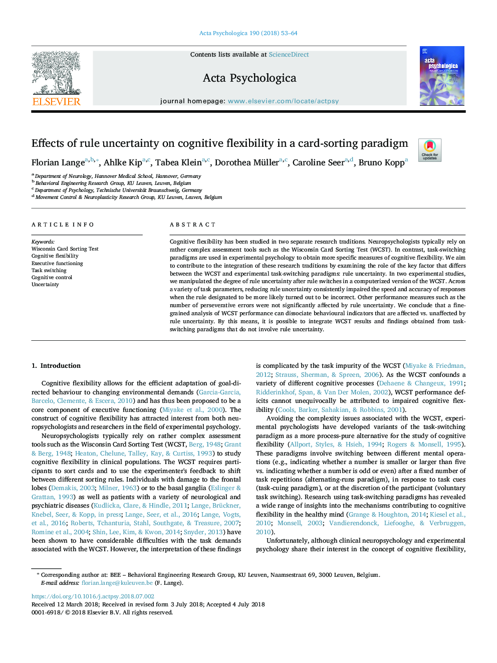 Effects of rule uncertainty on cognitive flexibility in a card-sorting paradigm
