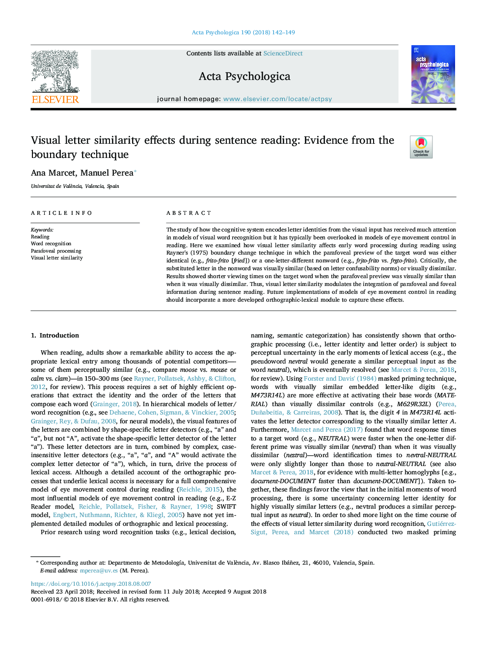 Visual letter similarity effects during sentence reading: Evidence from the boundary technique