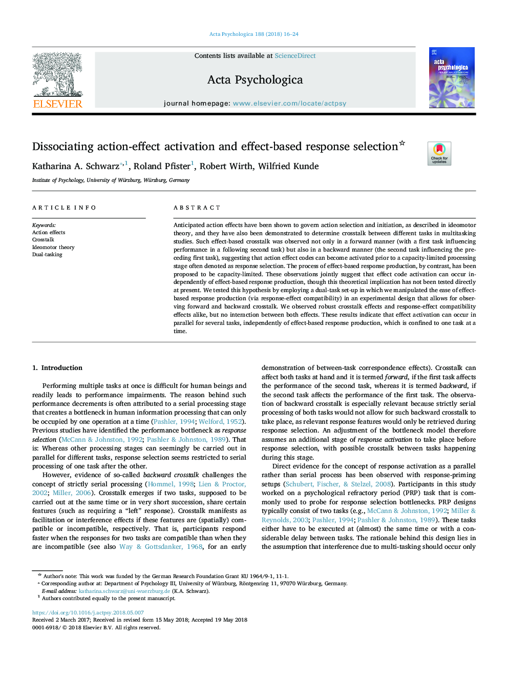 Dissociating action-effect activation and effect-based response selection