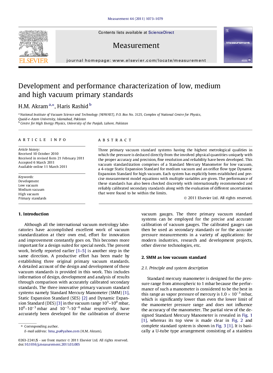 Development and performance characterization of low, medium and high vacuum primary standards