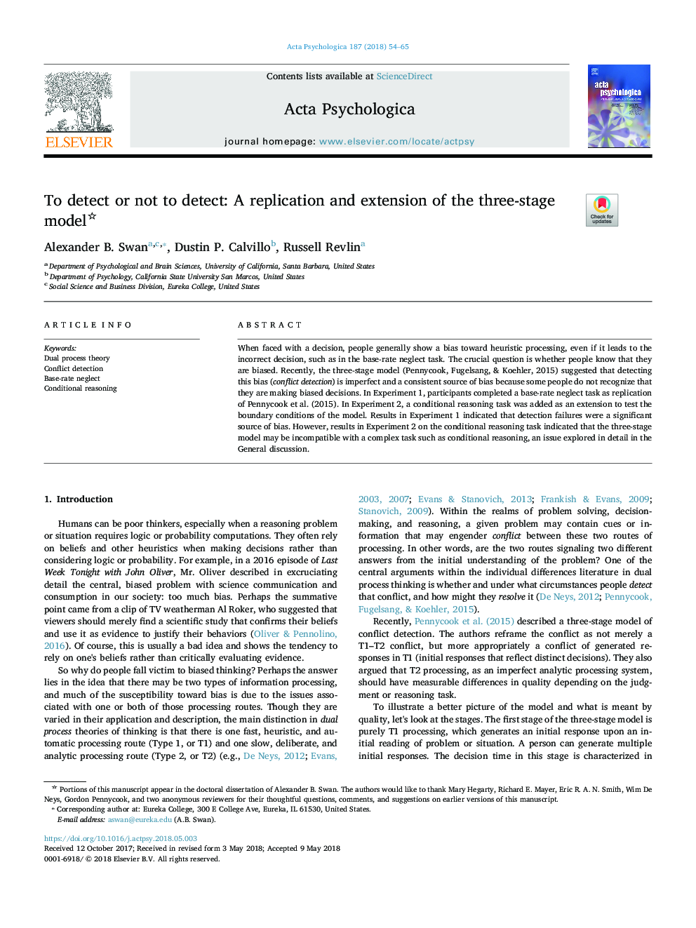 To detect or not to detect: A replication and extension of the three-stage model