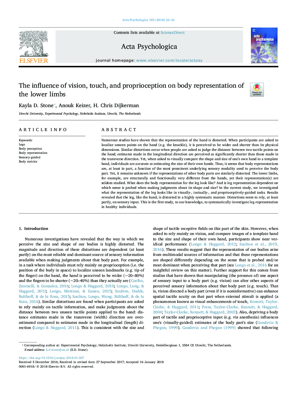 The influence of vision, touch, and proprioception on body representation of the lower limbs