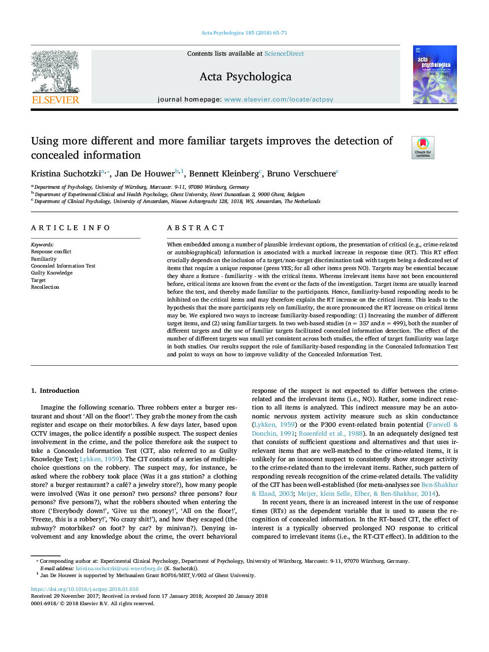 Using more different and more familiar targets improves the detection of concealed information