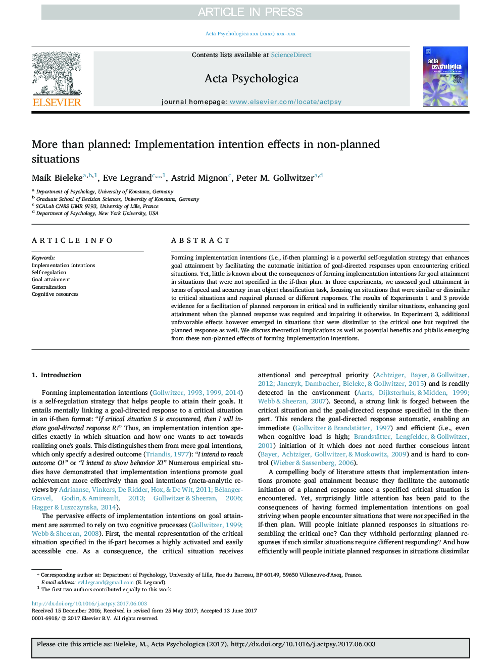 More than planned: Implementation intention effects in non-planned situations