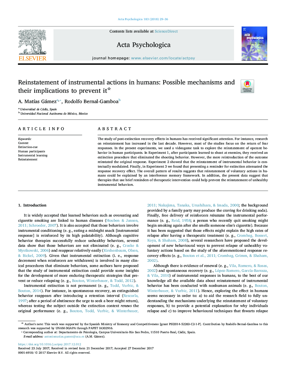 Reinstatement of instrumental actions in humans: Possible mechanisms and their implications to prevent it