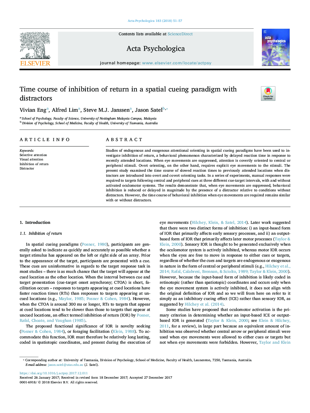 Time course of inhibition of return in a spatial cueing paradigm with distractors