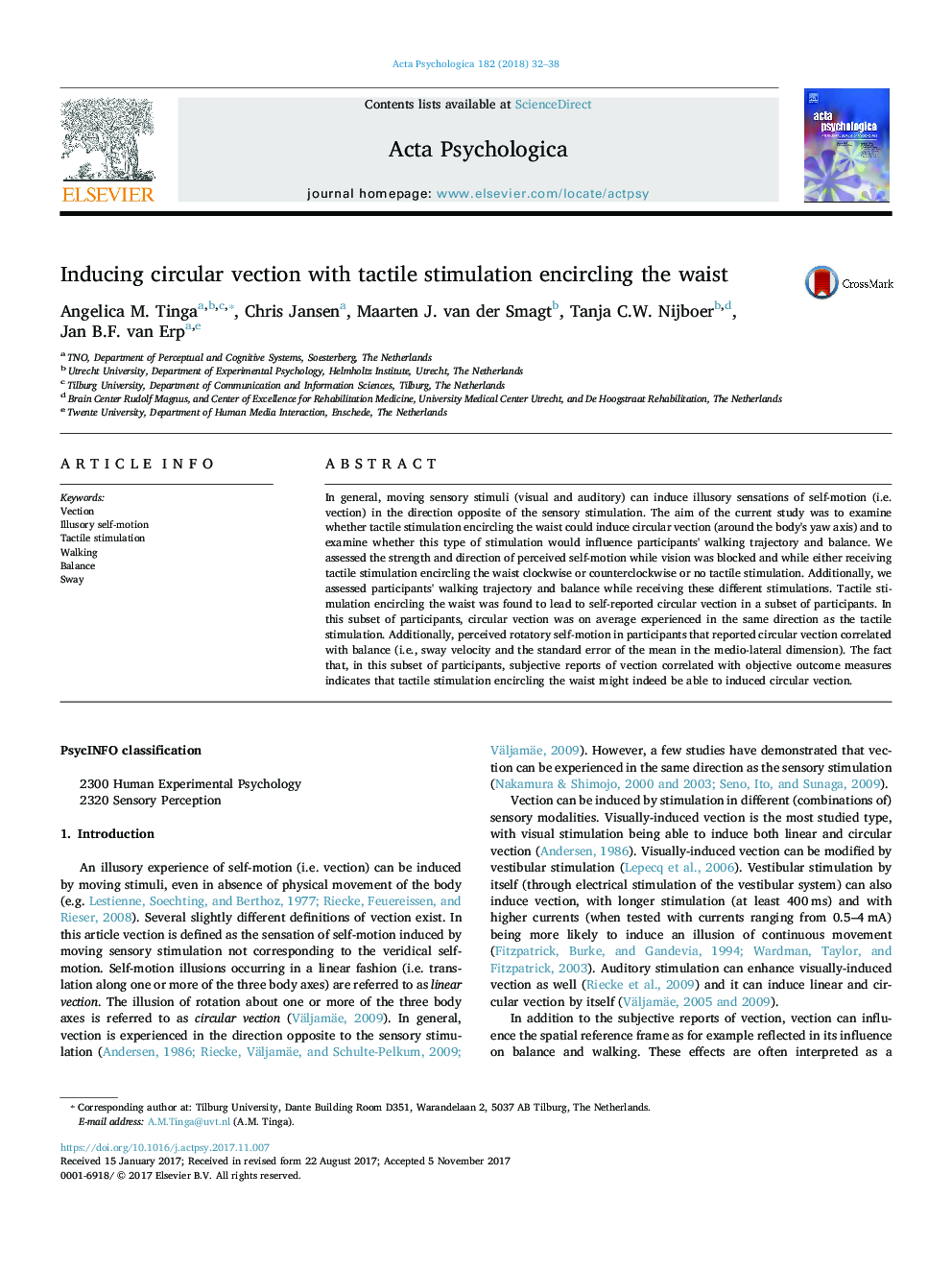 Inducing circular vection with tactile stimulation encircling the waist