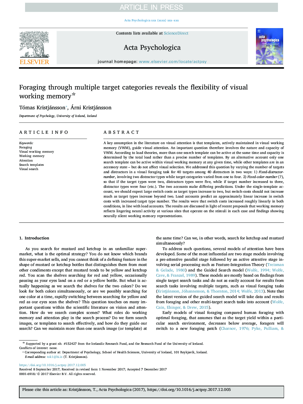 Foraging through multiple target categories reveals the flexibility of visual working memory