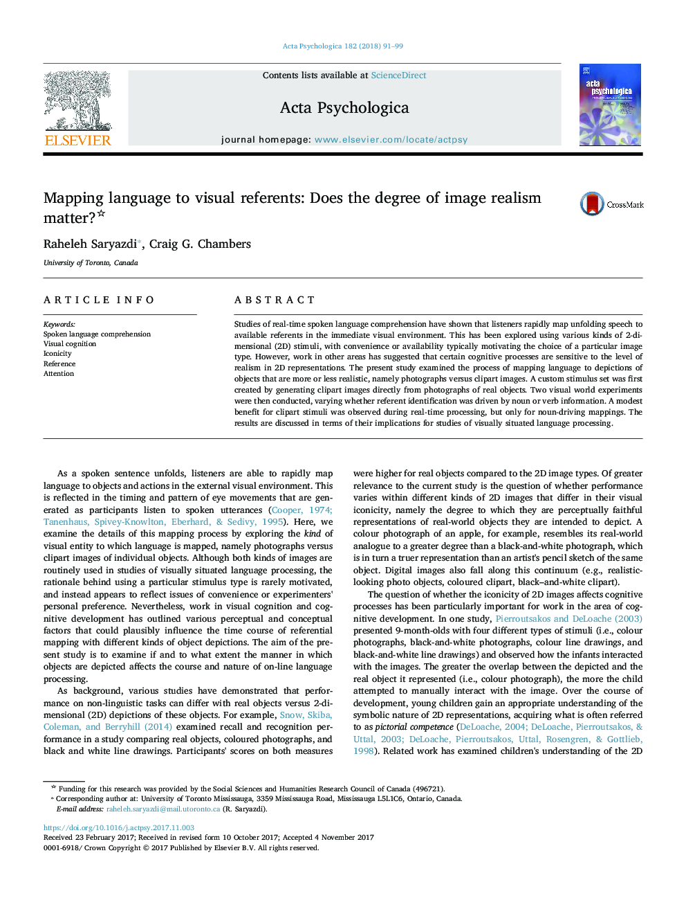 Mapping language to visual referents: Does the degree of image realism matter?