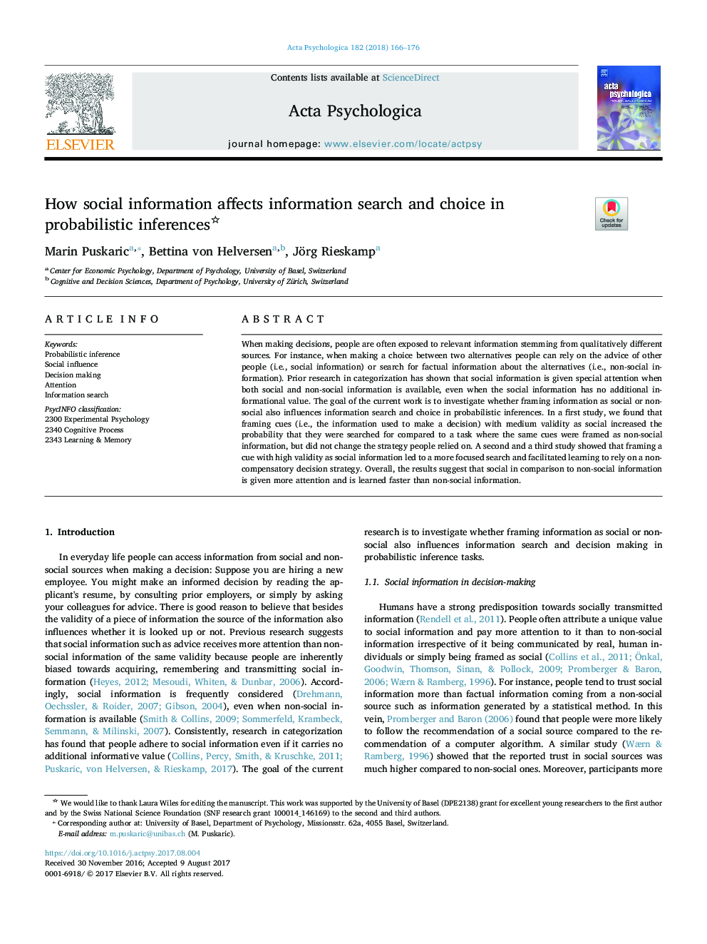 How social information affects information search and choice in probabilistic inferences