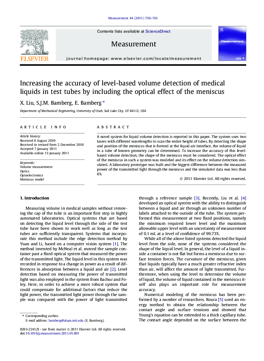 Increasing the accuracy of level-based volume detection of medical liquids in test tubes by including the optical effect of the meniscus