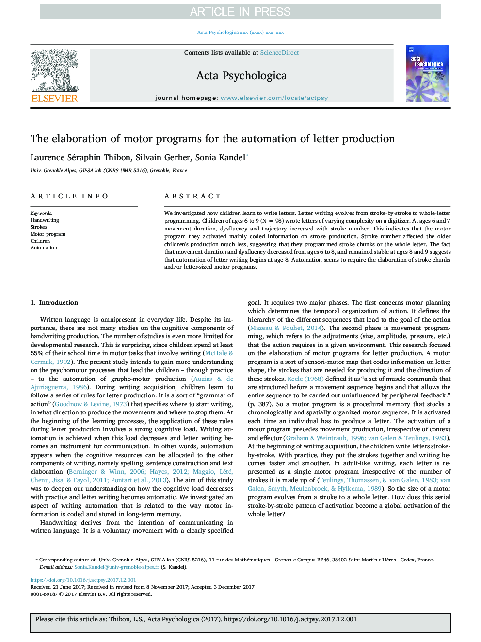 The elaboration of motor programs for the automation of letter production