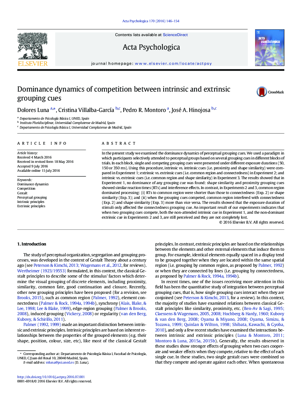 Dominance dynamics of competition between intrinsic and extrinsic grouping cues