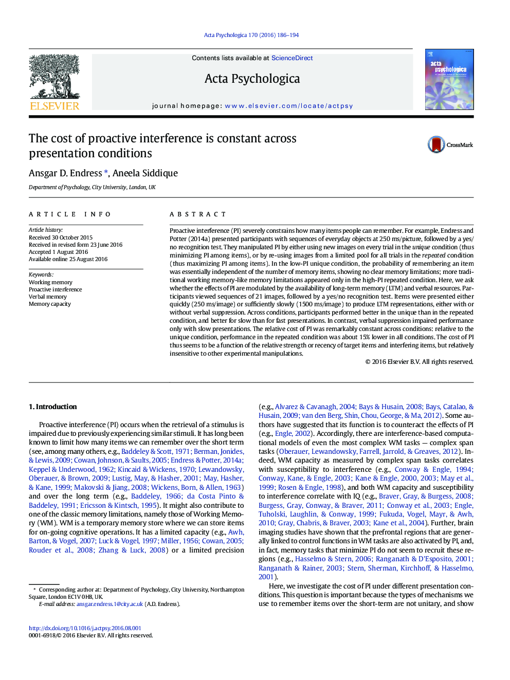 The cost of proactive interference is constant across presentation conditions