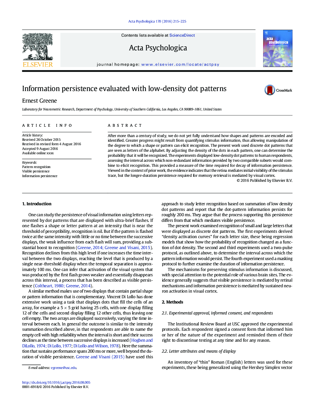 Information persistence evaluated with low-density dot patterns