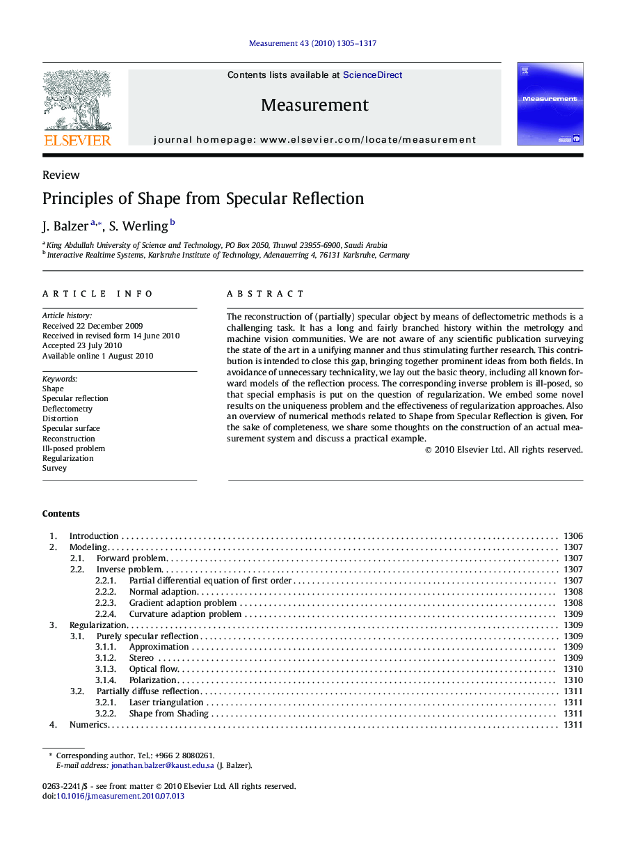 Principles of Shape from Specular Reflection