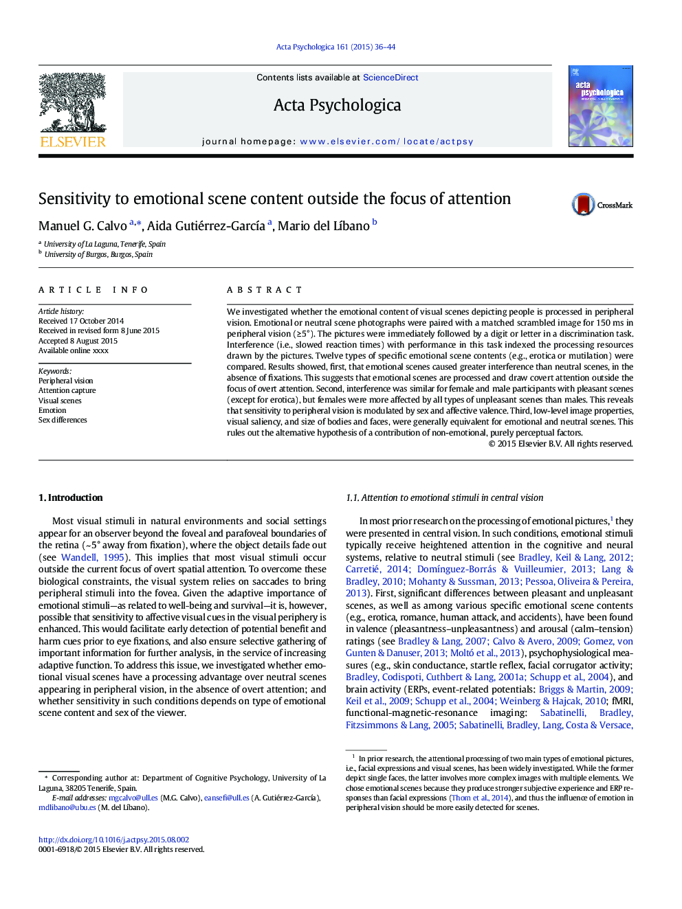 Sensitivity to emotional scene content outside the focus of attention