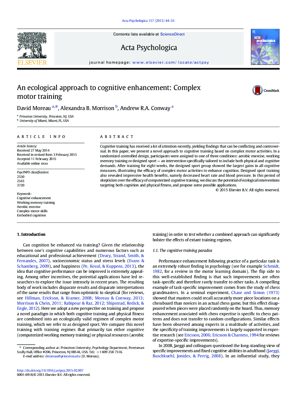 An ecological approach to cognitive enhancement: Complex motor training