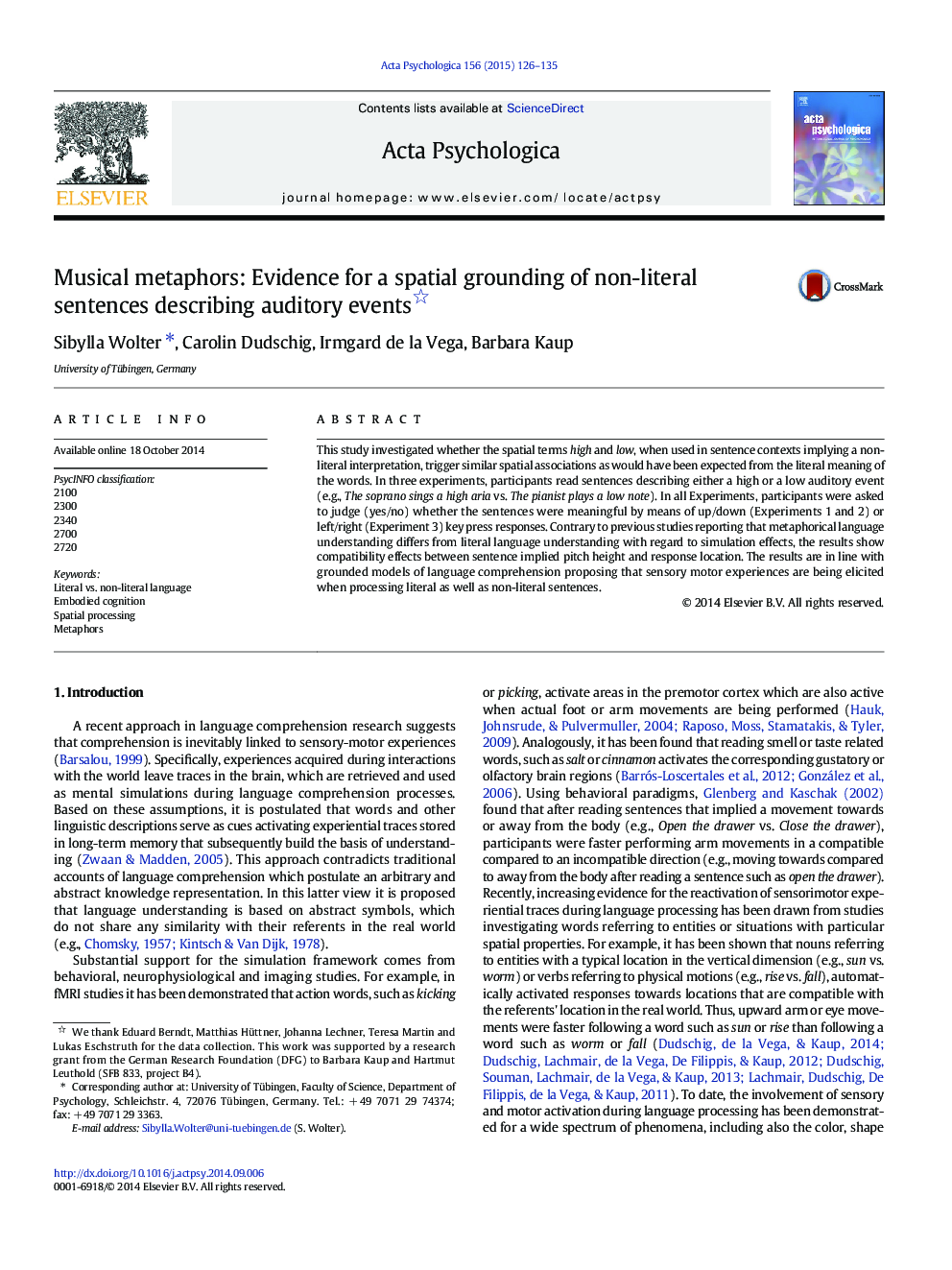 Musical metaphors: Evidence for a spatial grounding of non-literal sentences describing auditory events