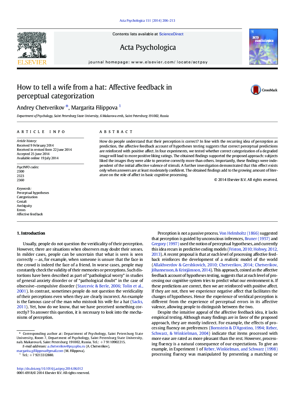 How to tell a wife from a hat: Affective feedback in perceptual categorization