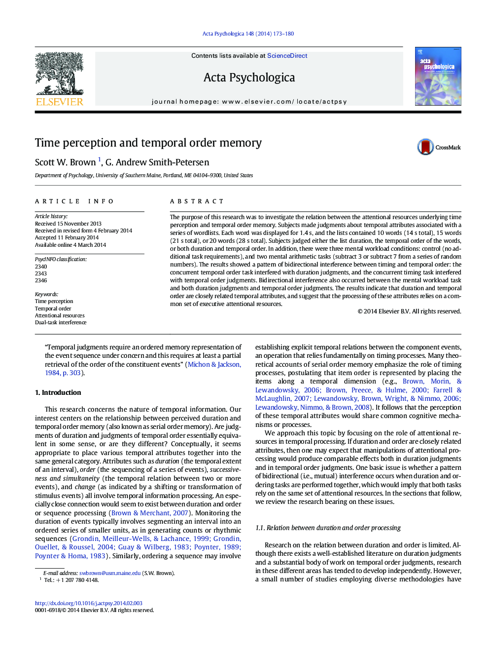 Time perception and temporal order memory