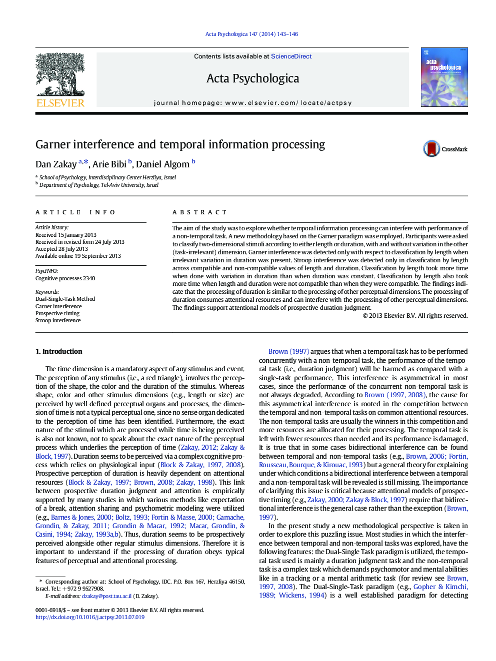 Garner interference and temporal information processing