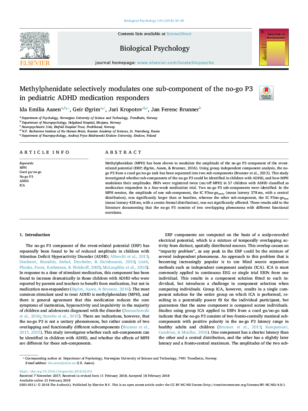 Methylphenidate selectively modulates one sub-component of the no-go P3 in pediatric ADHD medication responders