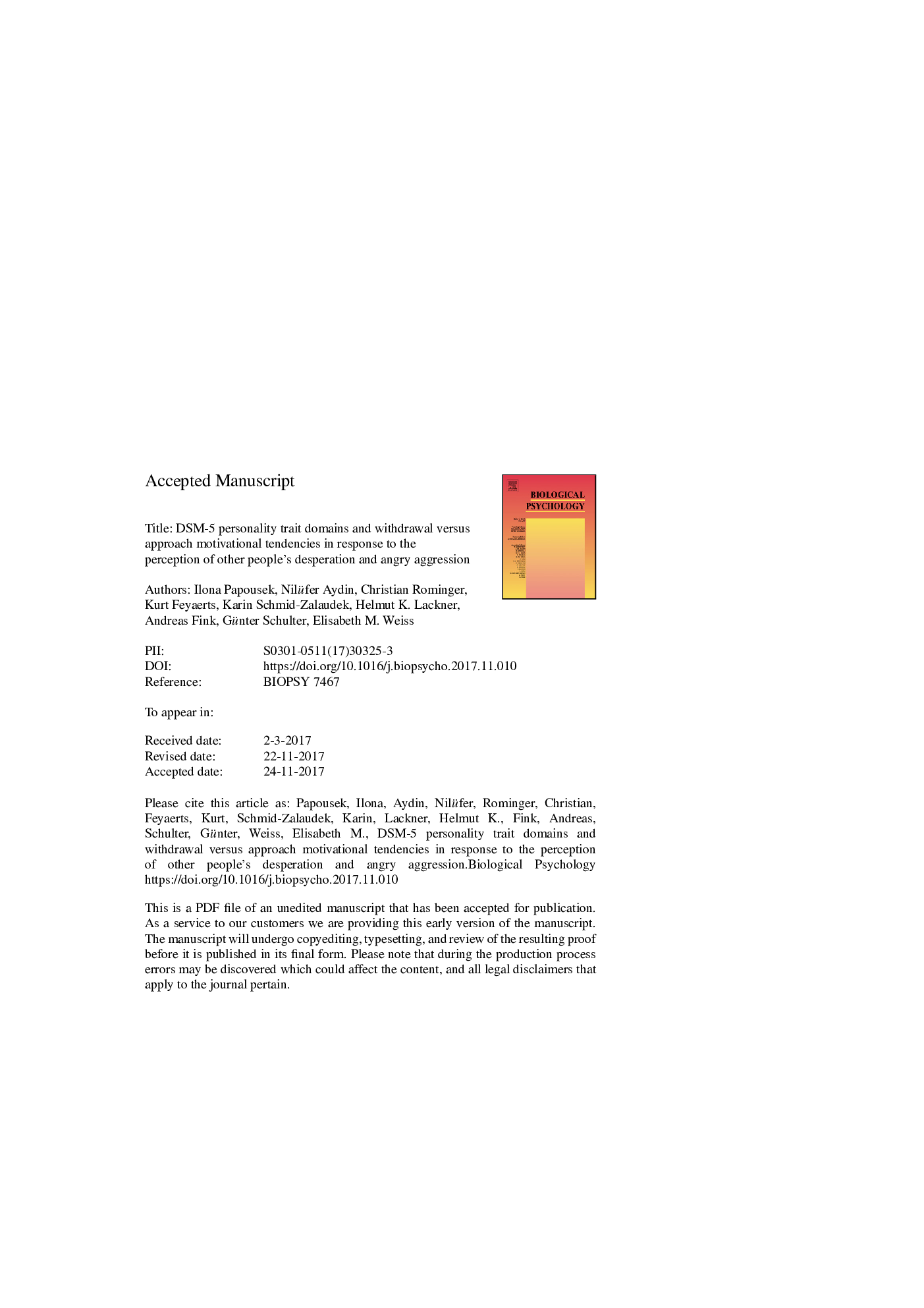 DSM-5 personality trait domains and withdrawal versus approach motivational tendencies in response to the perception of other people's desperation and angry aggression