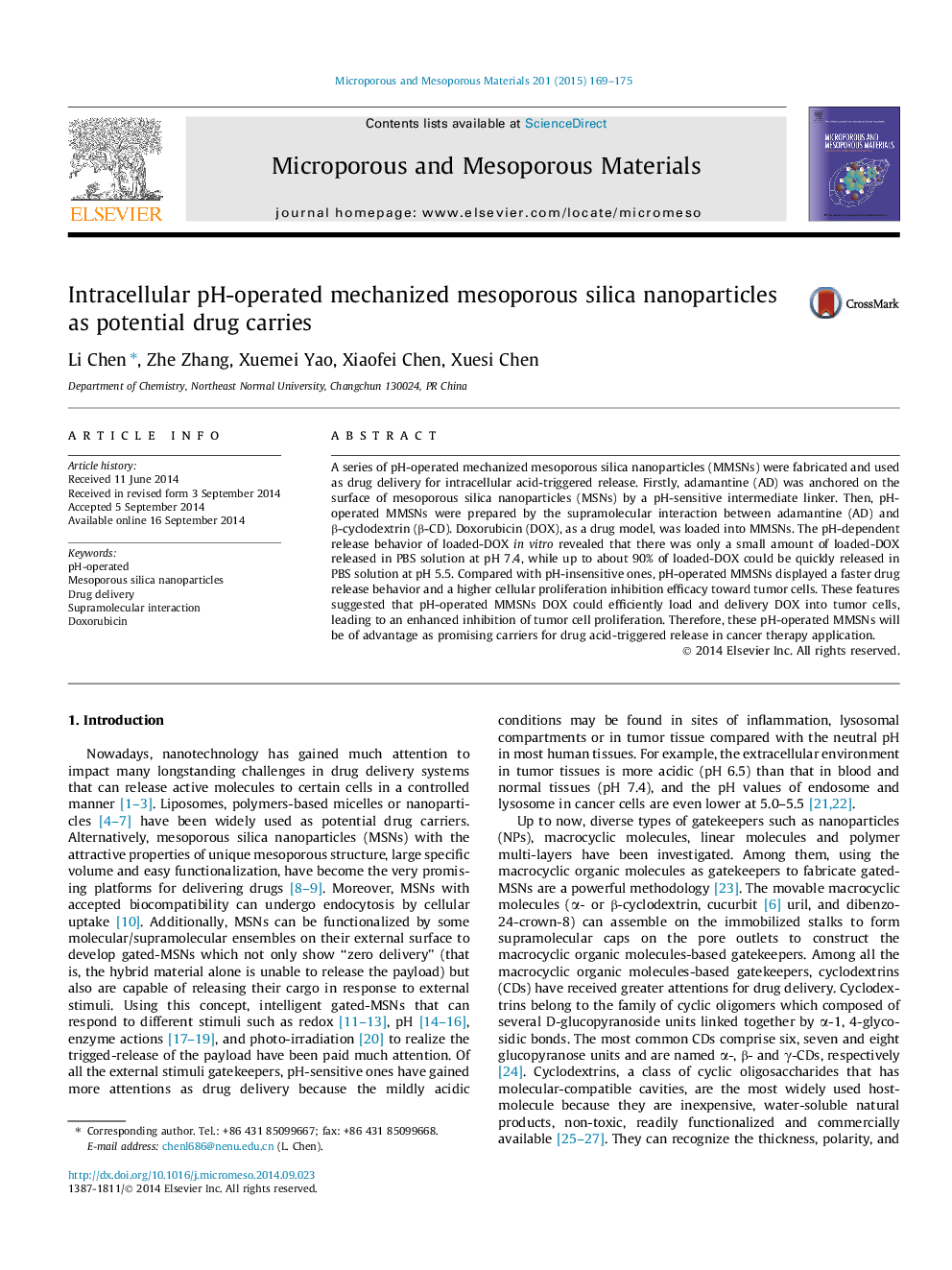 Intracellular pH-operated mechanized mesoporous silica nanoparticles as potential drug carries