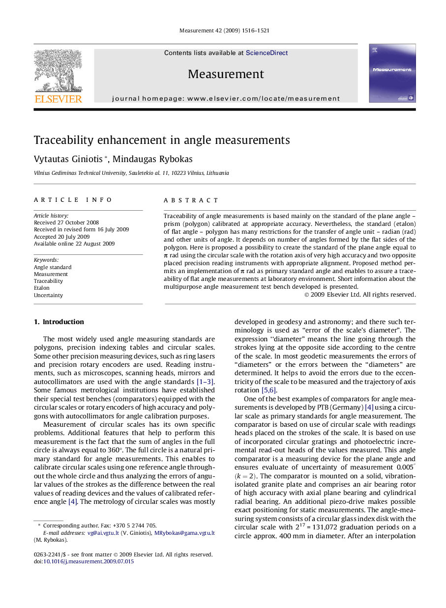 Traceability enhancement in angle measurements