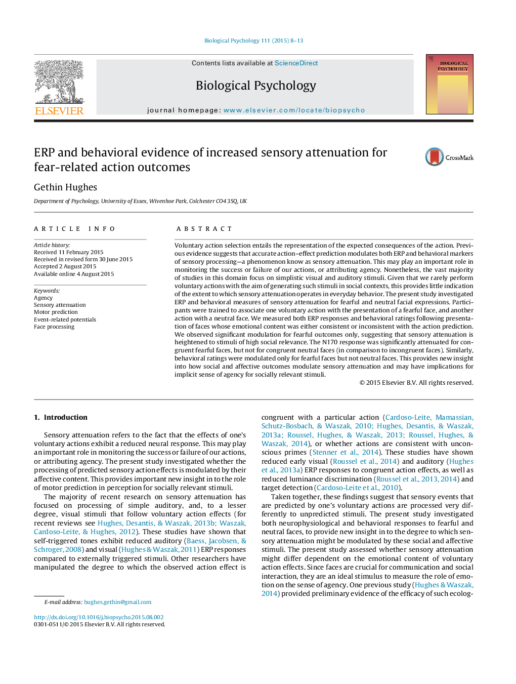 ERP and behavioral evidence of increased sensory attenuation for fear-related action outcomes