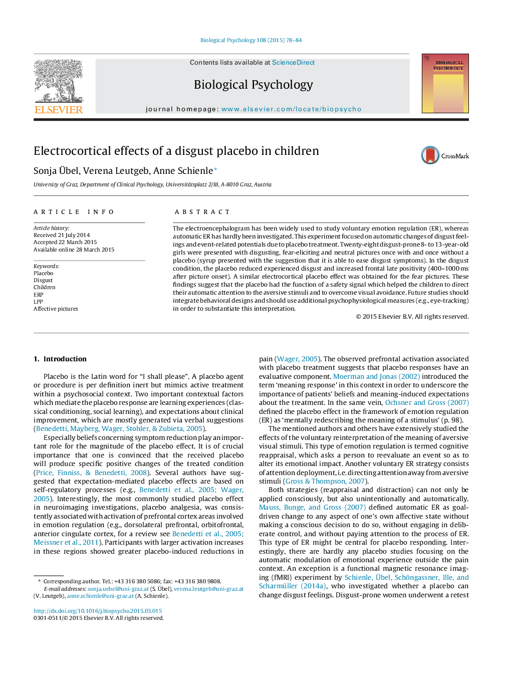 Electrocortical effects of a disgust placebo in children